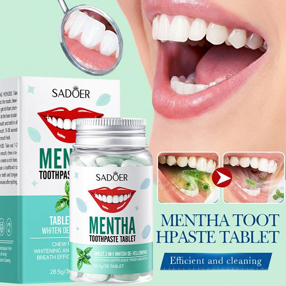 Teeth Whitening Toothpaste - 30 個固形歯磨き粉タブレット歯のホワイトニングチュアブルマウスウォッシュエコオーラルケアフレッシュブレス旅行サイズ歯のクリーニング