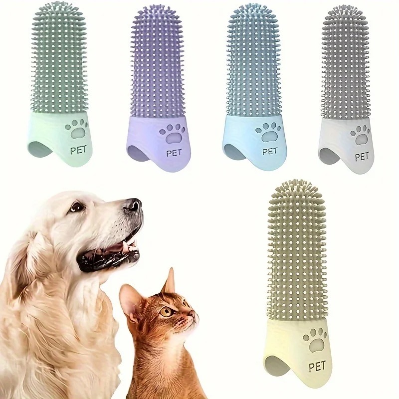 Teeth Whitening Brush - ソフトシリコン製犬用歯ブラシ 360 ° 猫用指歯ブラシ、耐久性のあるペット用指ブラシ、あらゆる種類の歯の清掃ツール