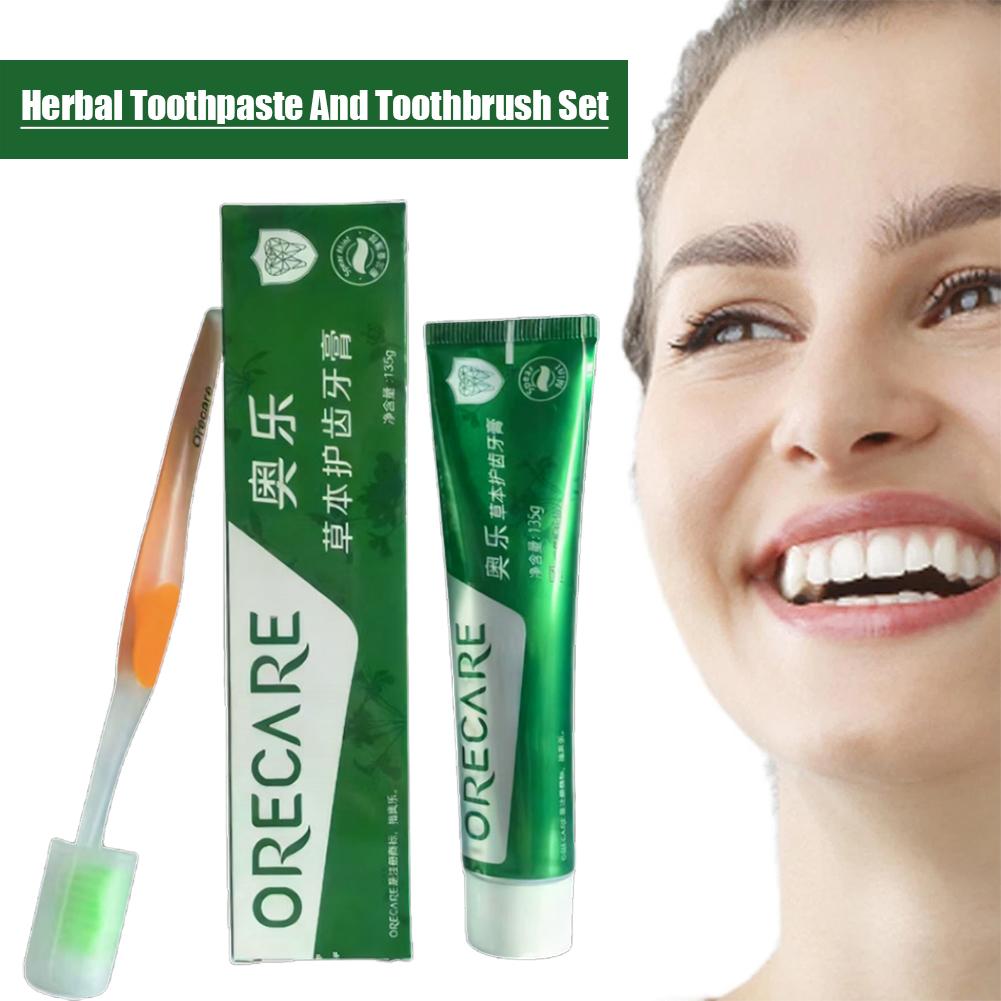 Teeth Whitening Toothpaste - ハーブ歯磨き粉 ルイボスミント風味 歯磨き粉 歯ブラシ付き 無料歯ブラシ付き 洗浄ホワイトニングムース