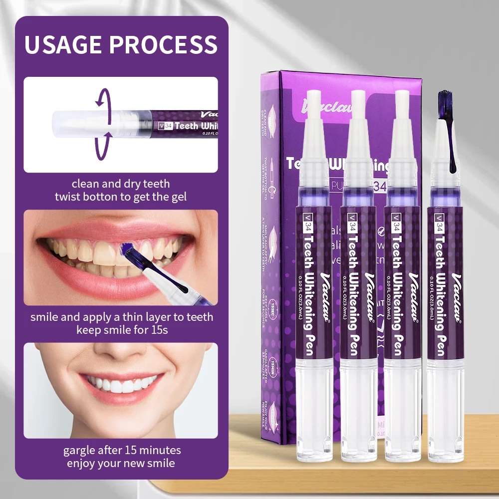 ヴァクラフV34 パープル歯のホワイトニングジェルペン。即効 - Teeth Whitening Gel Pen のレビューと価格